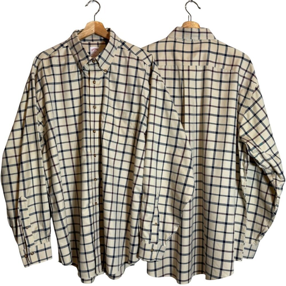 Brooks Brothers 346 The Original Polo Shirt Plaid Button Down Mens XL Tan Preppy